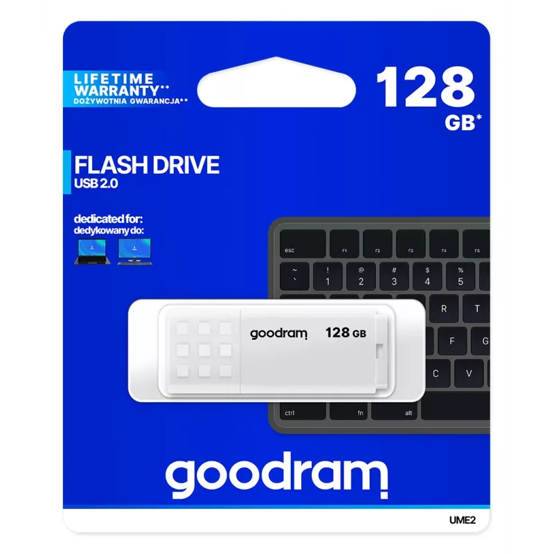 Memoria USB GOODRAM UME2 128 GB USB 2.0 Type-A, blanca, 20 MB/s lectura, 5 MB/s escritura