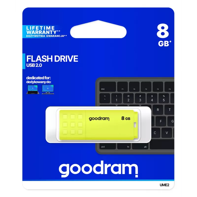 Memoria USB GOODRAM UME2 8 GB USB 2.0 Type-A, amarilla, diseño con tapa