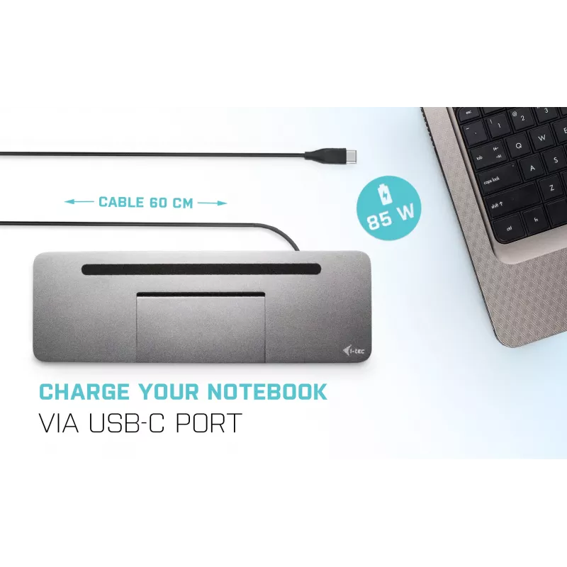 Estación de acoplamiento ergonómica de metal USB-C 4K 3x Display i-tec + Power Delivery 85 W