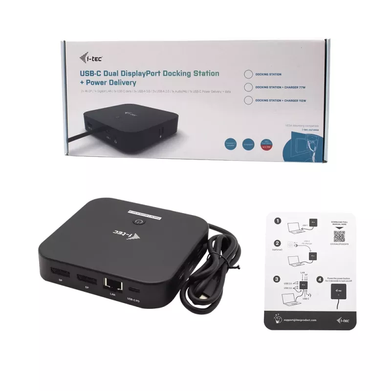 Estación de acoplamiento USB-C doble pantalla i-tec con Power Delivery 100 W