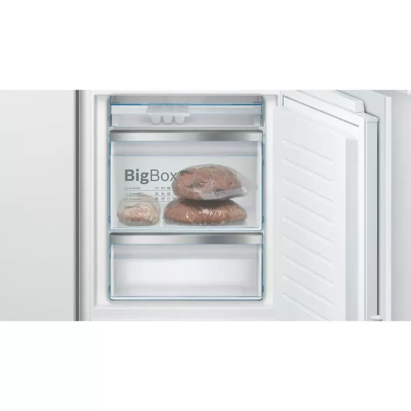 Combinación frigorífico-congelador integrable Bosch Serie 6 KIS86AFE0, 266 L total, 192 L frigorífico, 74 L congelador abajo, control táctil, puerta reversible