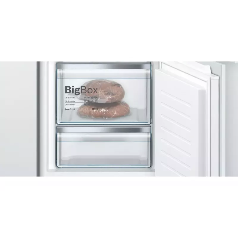Combinación frigorífico-congelador integrable Bosch Serie 6 KIS87AFE0, 272 L total, 209 L frigorífico, 63 L congelador abajo, blanco, puerta reversible