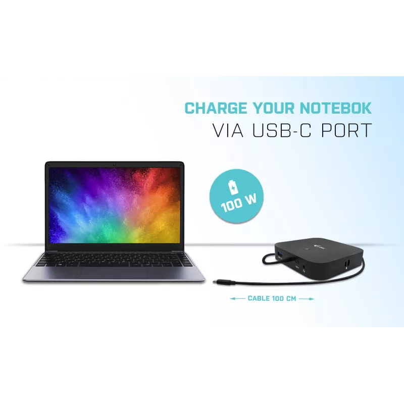 i-tec USB-C Dual Display Docking Station con Power Delivery 100 W + Cargador universal 100 W