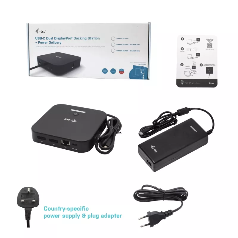 i-tec USB-C Dual Display Docking Station con Power Delivery 100 W + Cargador universal 100 W