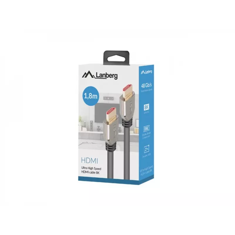 Lanberg CA-HDMI-30CU-0018-BK cable HDMI v2.1, 1,8 m, 8K 60 Hz, negro