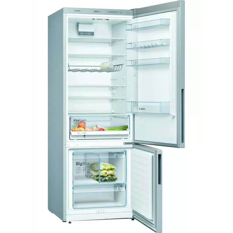 Bosch KGV58VLEAS frigorífico combi XXL de libre instalación, congelador inferior, frigorífico 376 l / congelador 124 l, Low Frost, clase energética E, 191×70×77 cm, acero inoxidable