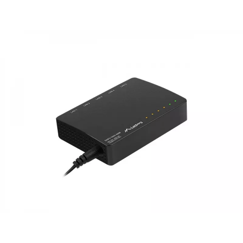 Switch de red no gestionado LANBERG DSP3-1005-60W, 5x Gigabit RJ-45, 4x PoE+ (60 W total), 10 Gbit/s conmutación