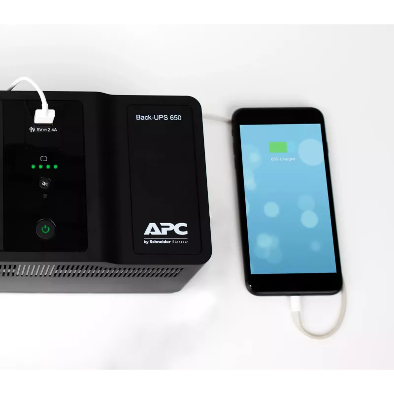 APC Back-UPS 650VA 230V 1 puerto de carga USB - SAI (Offline) fuente de alimentación ininterrumpida (SAI) Standby (Offline) 0,65 kVA 400 W 8 tomas de CA