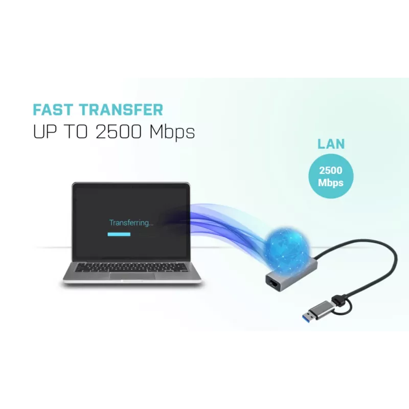 Adaptador i-tec Metal USB-C/USB-A 2.5Gbps Ethernet, cableado, USB Type-A/USB Type-C, Ethernet, 2500 Mbit/s, gris