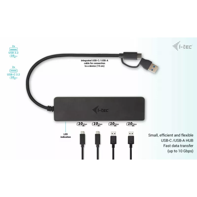 HUB i-tec Metal USB-A/USB-C 2x USB 3.0 + 2x USB-C (10 Gbps)
