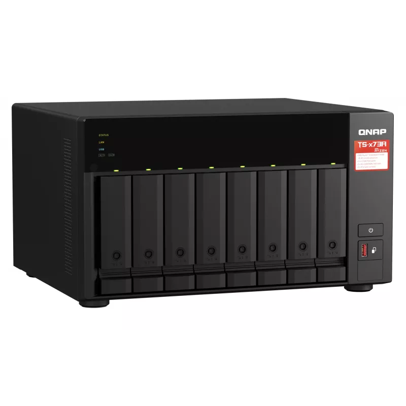 QNAP TS-873A NAS torre Ryzen Embedded V1500B 8 GB DDR4 0 TB QNAP Turbo System negro