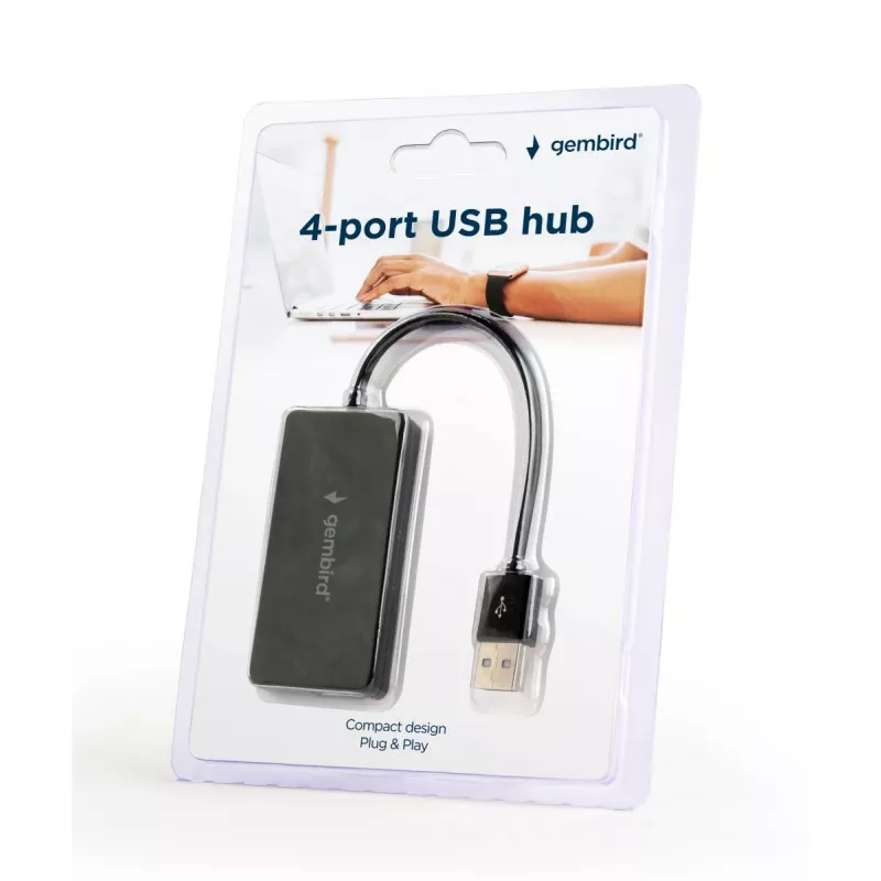 Hub USB Gembird UHB-U2P4-04 – 4 puertos USB 2.0, Plug-and-Play, negro, 480 Mbit/s