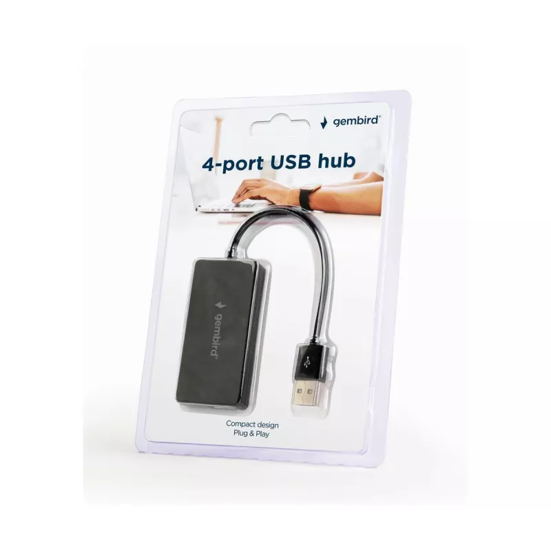 Hub USB Gembird UHB-U2P4-04 – 4 puertos USB 2.0, Plug-and-Play, negro, 480 Mbit/s