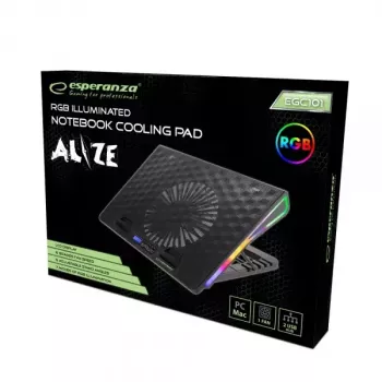 Base refrigeradora para portátil ESPERANZA EGC101 — 1 ventilador 18 cm, 76 cfm, 800 rpm, 5 posiciones de altura, LCD, alimentación USB