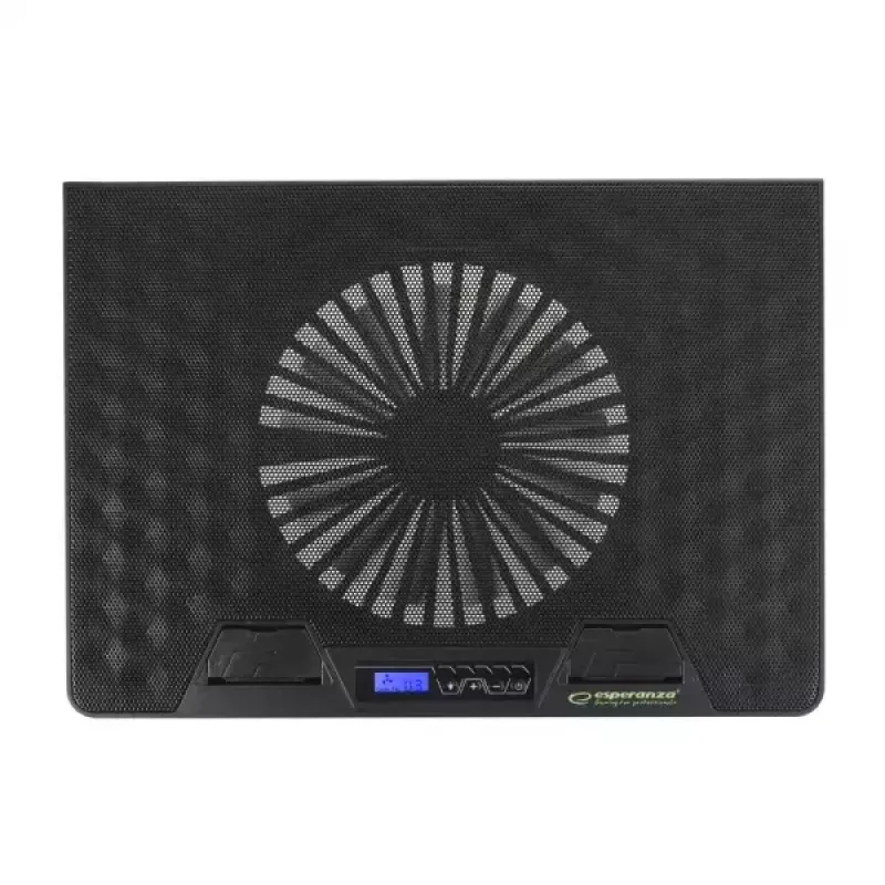Base refrigeradora para portátil ESPERANZA EGC101 — 1 ventilador 18 cm, 76 cfm, 800 rpm, 5 posiciones de altura, LCD, alimentación USB