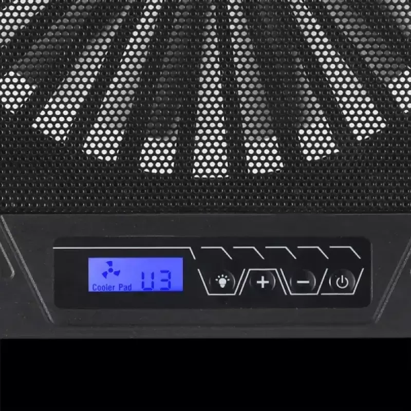 Base refrigeradora para portátil ESPERANZA EGC101 — 1 ventilador 18 cm, 76 cfm, 800 rpm, 5 posiciones de altura, LCD, alimentación USB