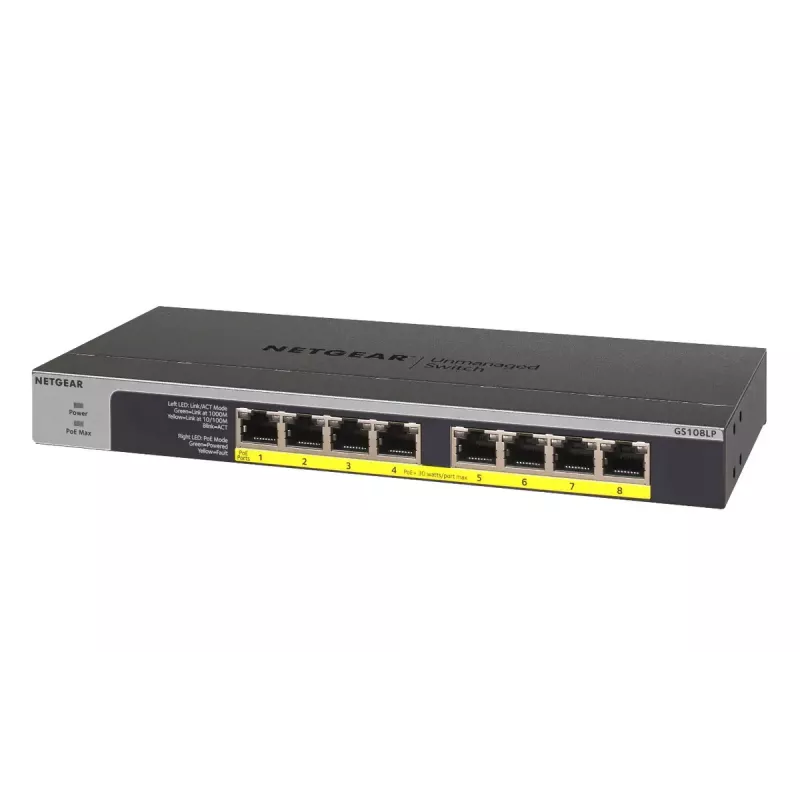 NETGEAR GS108LP Switch Gigabit Ethernet (10/100/1000) no gestionado Power over Ethernet (PoE) 1U Negro, Gris