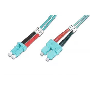 Cable de parcheo de fibra óptica DIGITUS, LC a SC multimodo 50/125 µ, dúplex longitud 3m clase OM3
