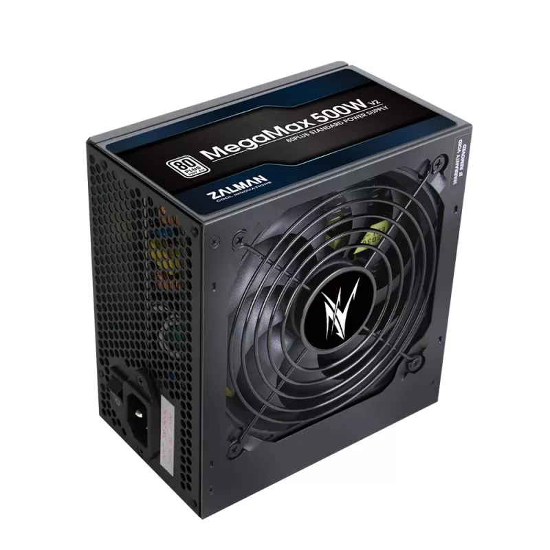Zalman ZM500-TXII V2 MegaMax fuente de alimentación para PC 500 W, 80 PLUS Standard EU, PFC activo, ATX de 20+4 pines, ventilador de 12 cm, negra