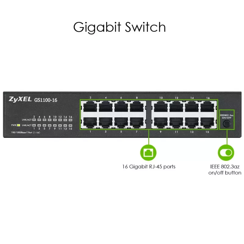 Zyxel GS1100-16 Gigabit Ethernet no gestionado (10/100/1000)