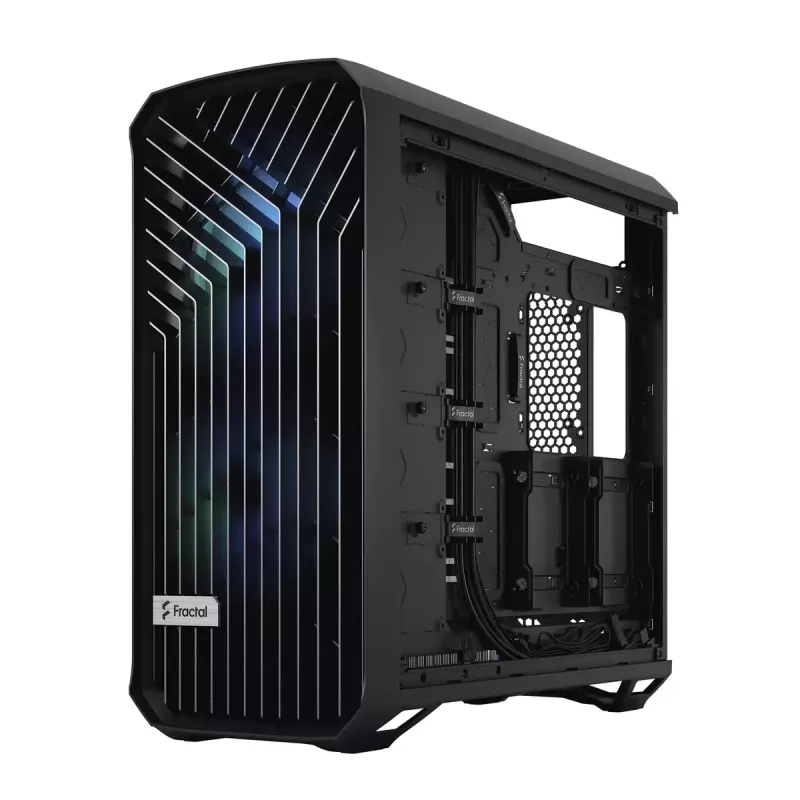 Caja torre para PC Fractal Design Torrent Tower negra – compatible con ATX/EATX/ITX, 2 ventiladores frontales de 180 mm, 2 bahías de 3,5 inch, 4 bahías de 2,5 inch, cristal templado