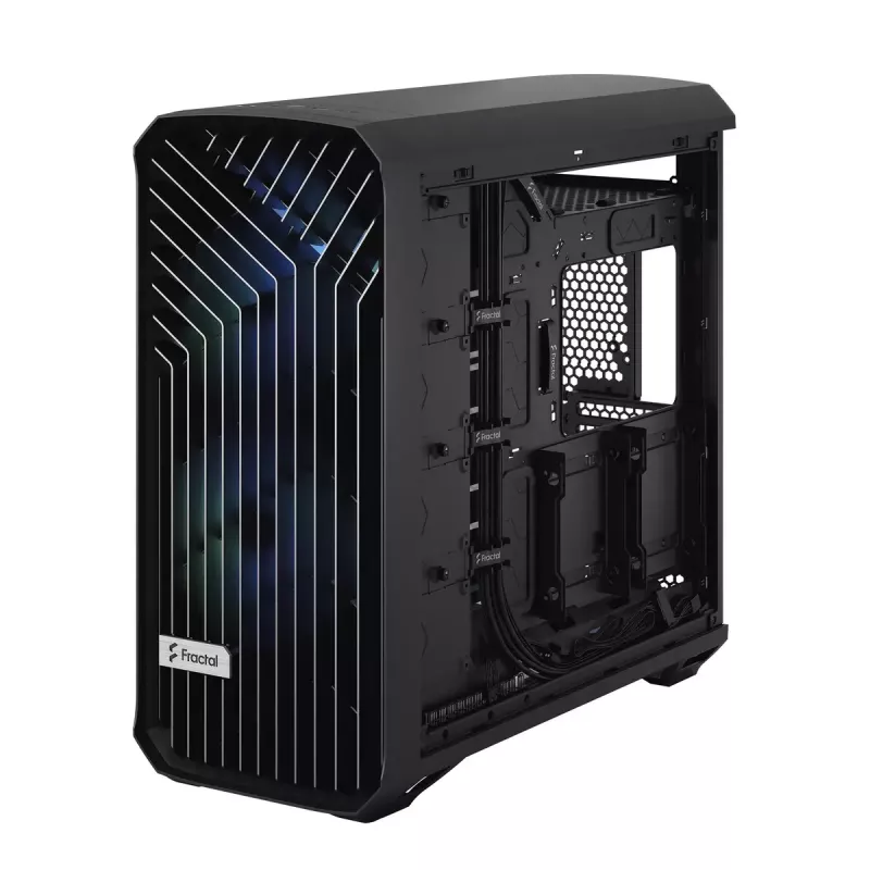 Caja torre para PC Fractal Design Torrent Tower negra – compatible con ATX/EATX/ITX, 2 ventiladores frontales de 180 mm, 2 bahías de 3,5 inch, 4 bahías de 2,5 inch, cristal templado