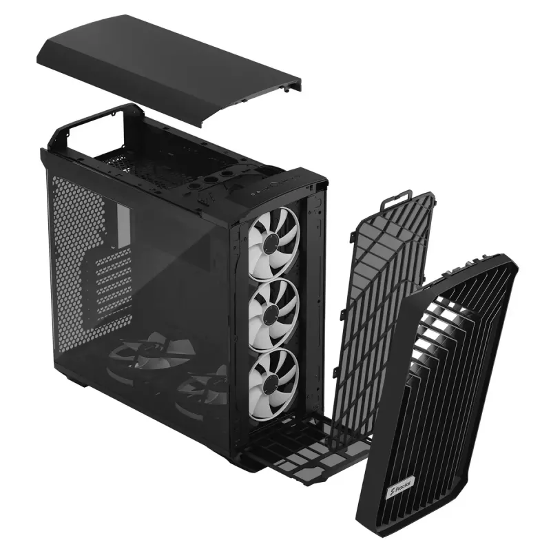 Caja torre para PC Fractal Design Torrent Tower negra – compatible con ATX/EATX/ITX, 2 ventiladores frontales de 180 mm, 2 bahías de 3,5 inch, 4 bahías de 2,5 inch, cristal templado