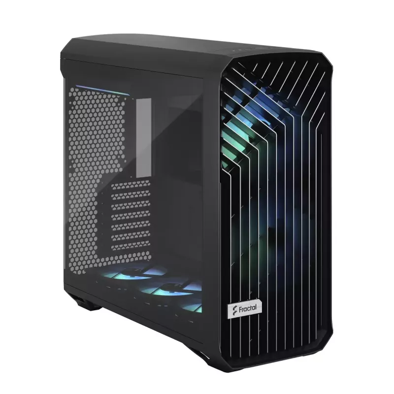 Caja torre para PC Fractal Design Torrent Tower negra – compatible con ATX/EATX/ITX, 2 ventiladores frontales de 180 mm, 2 bahías de 3,5 inch, 4 bahías de 2,5 inch, cristal templado