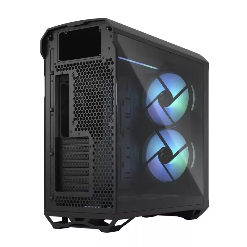 Caja torre para PC Fractal Design Torrent Tower negra – compatible con ATX/EATX/ITX, 2 ventiladores frontales de 180 mm, 2 bahías de 3,5 inch, 4 bahías de 2,5 inch, cristal templado