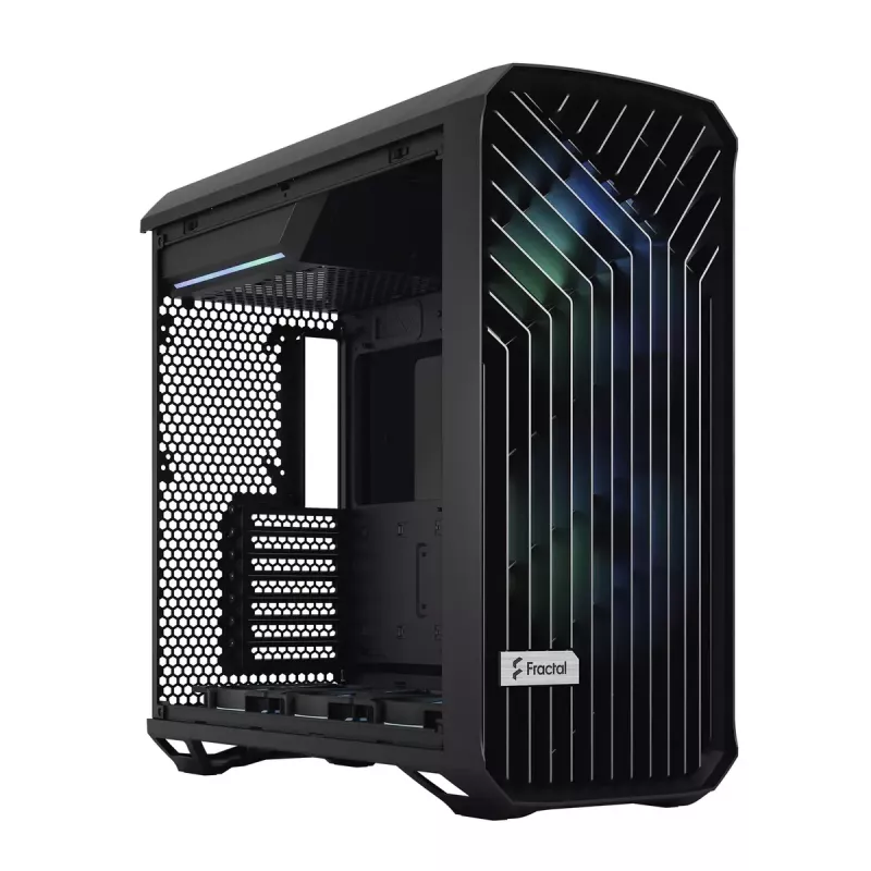 Caja torre para PC Fractal Design Torrent Tower negra – compatible con ATX/EATX/ITX, 2 ventiladores frontales de 180 mm, 2 bahías de 3,5 inch, 4 bahías de 2,5 inch, cristal templado