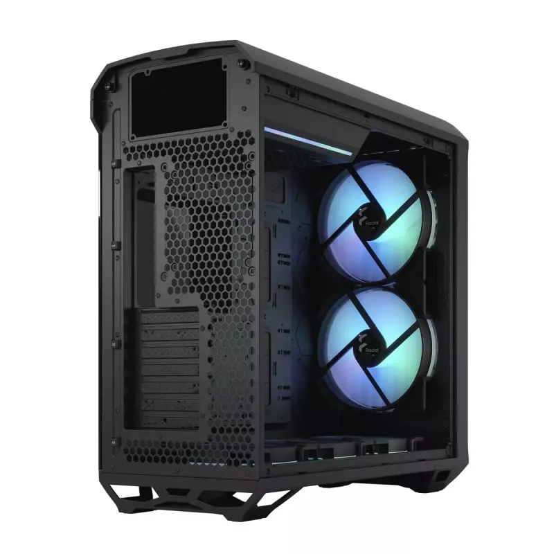 Caja torre para PC Fractal Design Torrent Tower negra – compatible con ATX/EATX/ITX, 2 ventiladores frontales de 180 mm, 2 bahías de 3,5 inch, 4 bahías de 2,5 inch, cristal templado
