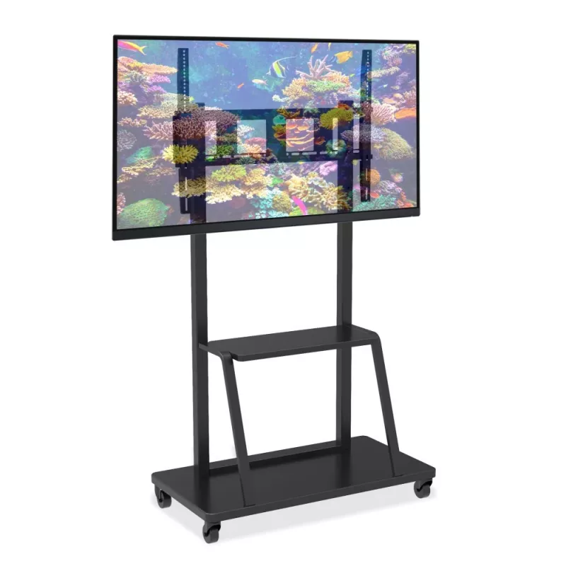 Soporte de suelo para pantalla plana portátil TECHLY Signage Display Mount ICA-TR30 — para pantallas de 55 a 100 inch, VESA 1200x600, carga máx. 150 kg, ruedas, negro