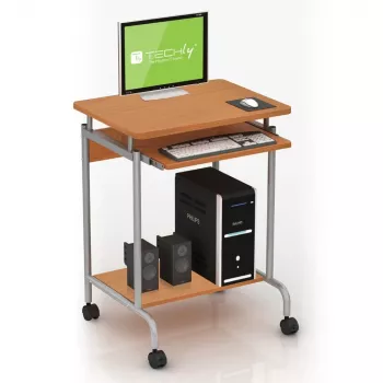 Mesa de ordenador TECHLY Compact ICA-TB S005 — mesa de ordenador compacta, tablero de MDF, bandeja extraíble para teclado, ruedas, 600×450×750 mm, haya