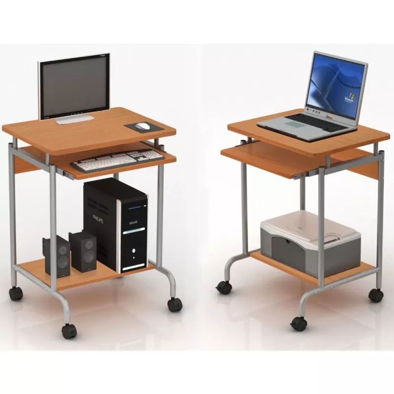 Mesa de ordenador TECHLY Compact ICA-TB S005 — mesa de ordenador compacta, tablero de MDF, bandeja extraíble para teclado, ruedas, 600×450×750 mm, haya
