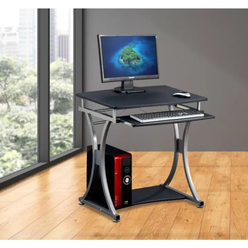 Techly Compact Desk para PC con bandeja extraíble para teclado, negro grafito ICA-TB 328BK