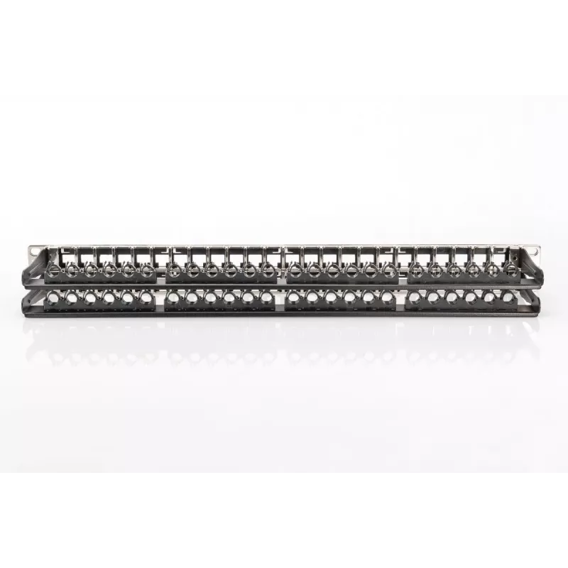 Panel de parcheo modular DIGITUS, apantallado 48 puertos, campo de etiquetado, 1U, montaje en rack, color negro RAL 9005