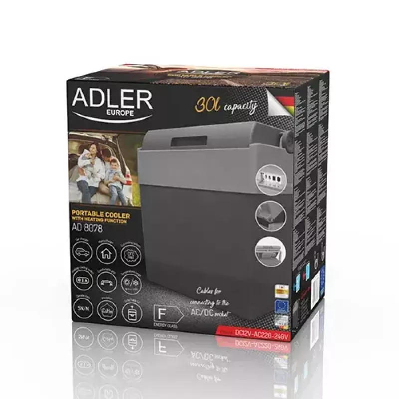 Adler AD 8078 Nevera eléctrica portátil, 28 l, gris/blanco
