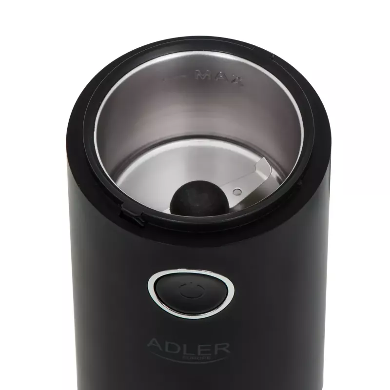 Molino de muelas Adler AD4446BS — 150 W, muelas de acero inoxidable, depósito de granos 75 g, negro