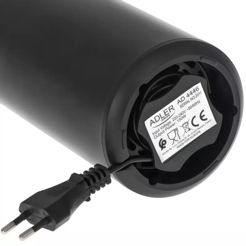Molino de muelas Adler AD4446BS — 150 W, muelas de acero inoxidable, depósito de granos 75 g, negro