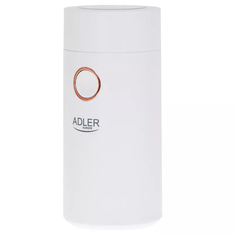 Molino de café con muelas Adler AD4446WG — molinillo de café eléctrico, muelas de acero inoxidable, depósito de granos 75 g, 150 W, blanco