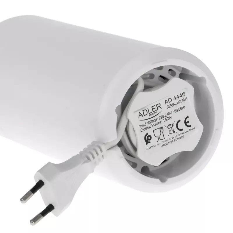 Molino de café con muelas Adler AD4446WG — molinillo de café eléctrico, muelas de acero inoxidable, depósito de granos 75 g, 150 W, blanco