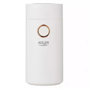 Molino de café con muelas Adler AD4446WG — molinillo de café eléctrico, muelas de acero inoxidable, depósito de granos 75 g, 150 W, blanco