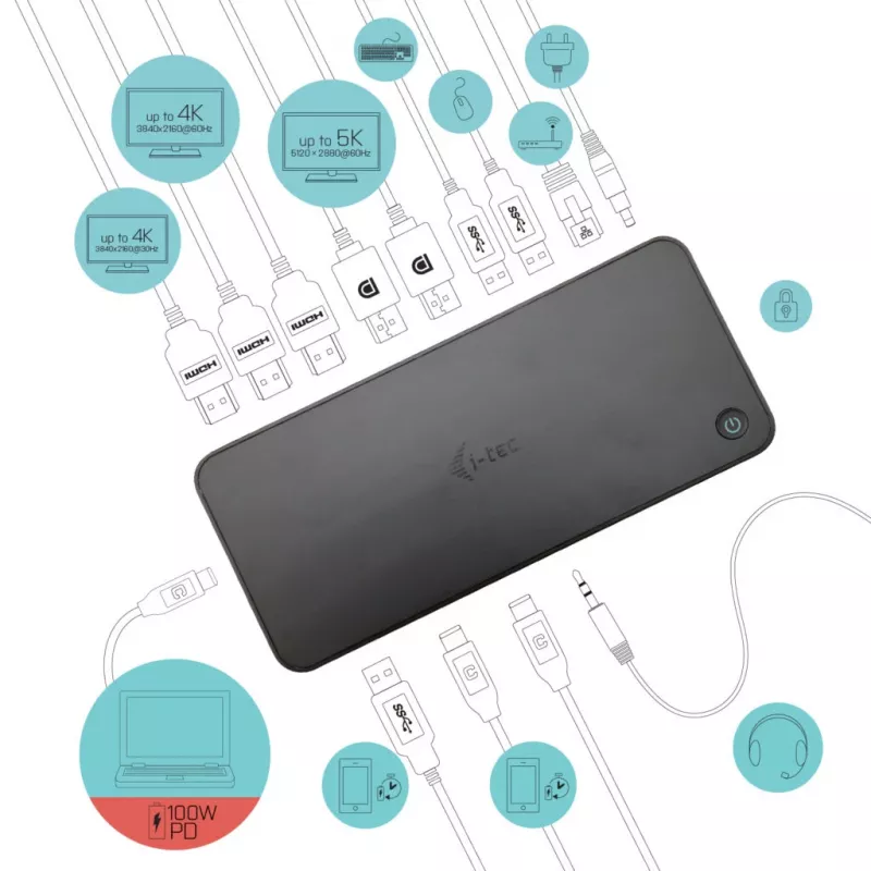 i-tec USB 3.0 / USB-C / Thunderbolt, base de acoplamiento 3x 4K + Power Delivery 100W