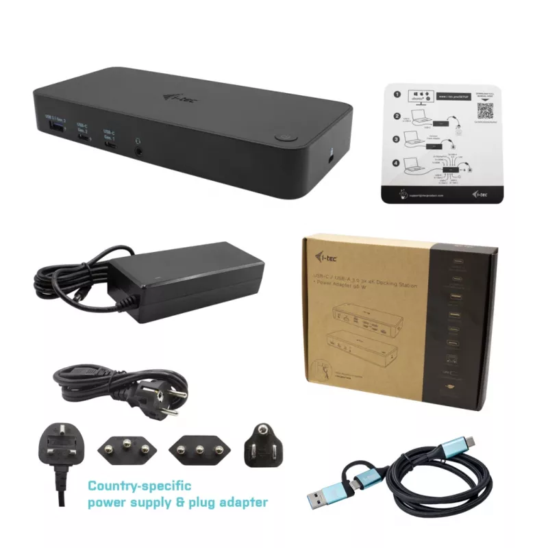 i-tec USB 3.0 / USB-C / Thunderbolt, base de acoplamiento 3x 4K + Power Delivery 100W