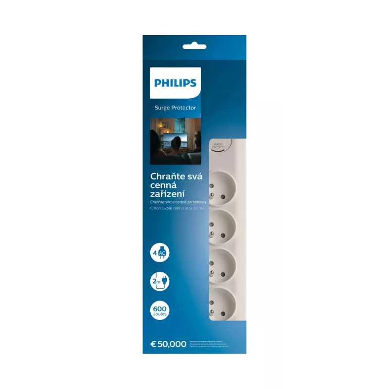 Protector contra sobretensiones Philips SPN7040WA/60 4 tomas AC 600 J 2 m Blanco