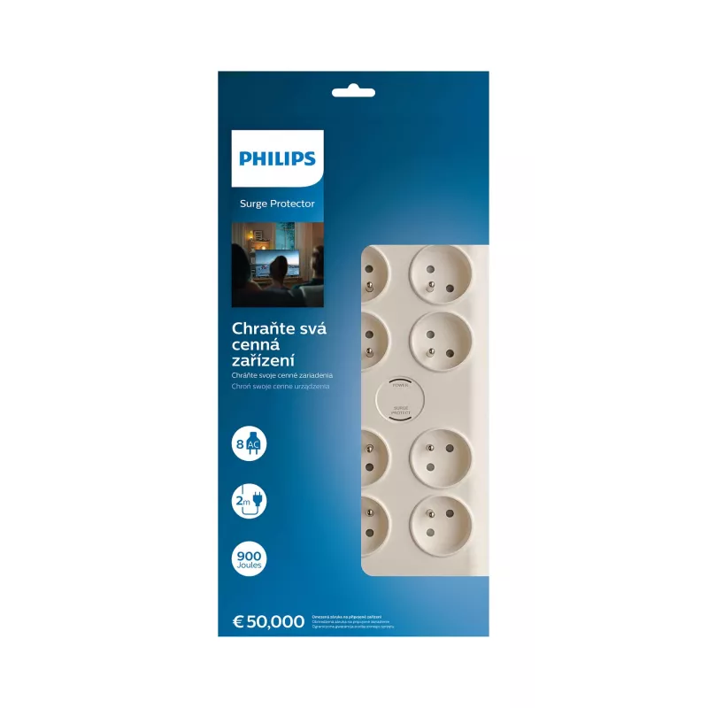 Protector contra sobretensiones Philips SPN7080WA/60 Blanco 8 toma(s) AC 2 m