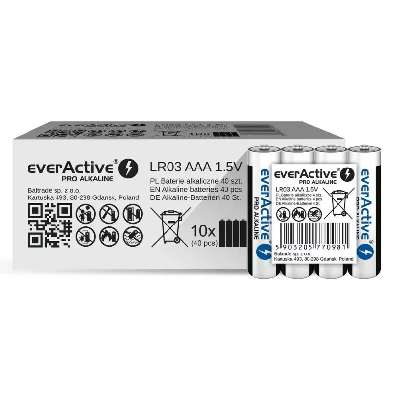 Pilas alcalinas AAA everActive LR03PRO4T — 4 uds., 1,5 V, 1250 mAh, 44,5×10,5 mm