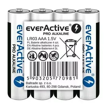 Pilas alcalinas AAA everActive LR03PRO4T — 4 uds., 1,5 V, 1250 mAh, 44,5×10,5 mm