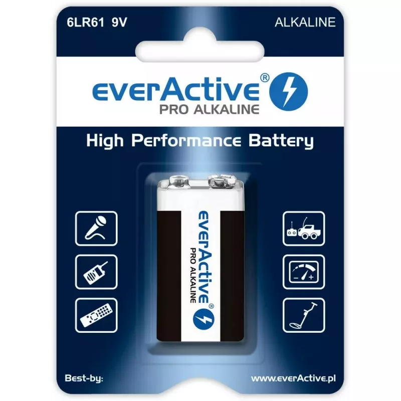 everActive EV6LR61-PRO pila alcalina de 9V 6LR61, 650 mAh, 1 ud. en blíster