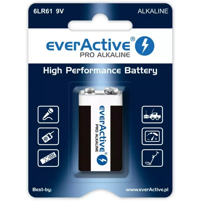 everActive EV6LR61-PRO pila alcalina de 9V 6LR61, 650 mAh, 1 ud. en blíster